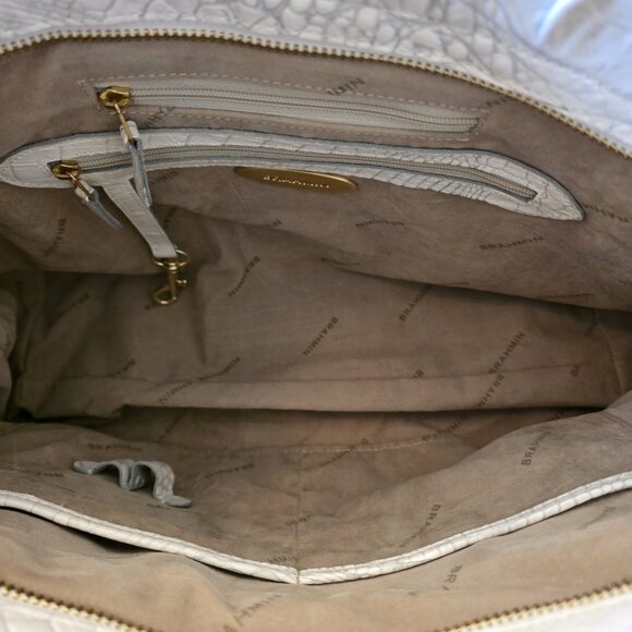 BRAHMIN Eloise Roses Large Shoulder Bag White Croc Leather Purse Vintage Rare - Picture 6 of 16